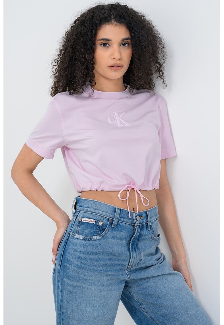 Tricou din amestec de bumbac cu snur ajustabil - Roz pal