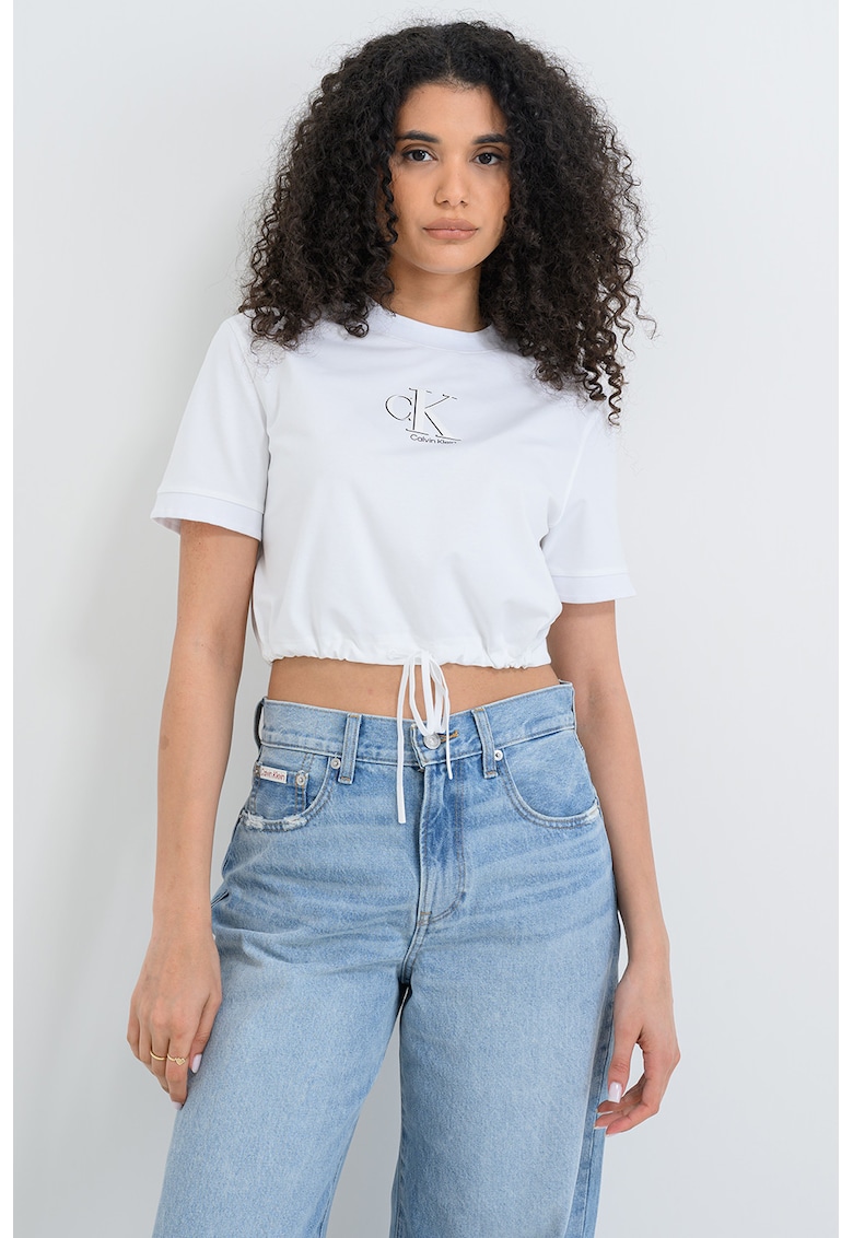 Tricou din amestec de bumbac cu snur ajustabil - Alb optic