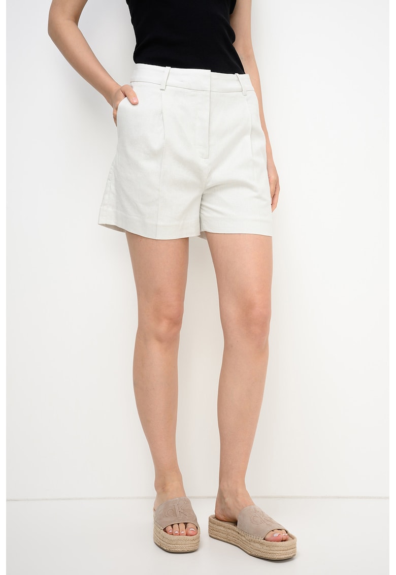 Pantaloni scurti din amestec de in - Crem