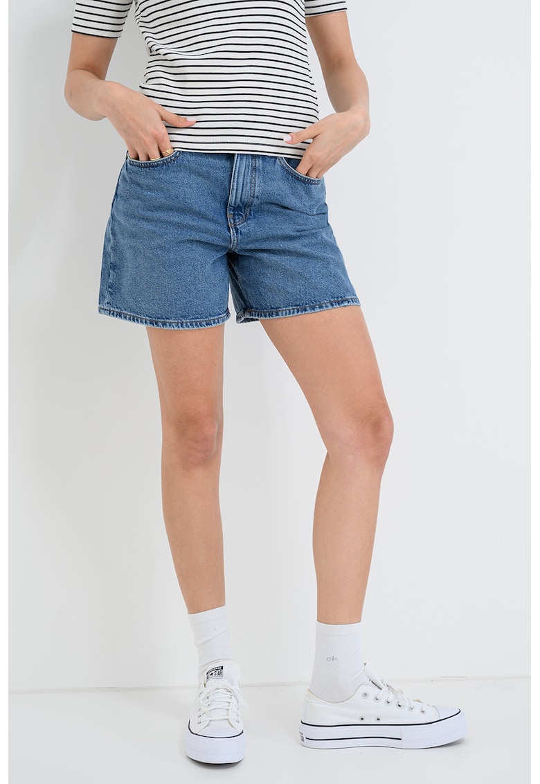 Pantaloni scurti din denim cu design 5 buzunare - Albastru inchis