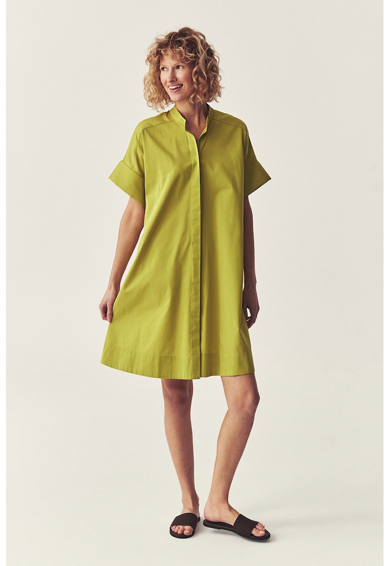 Rochie-camasa din bumbac cu croiala in A - Verde lime