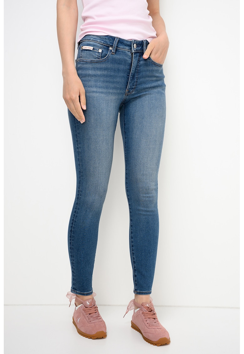 Blugi slim-fit cu talie medie - Albastru inchis