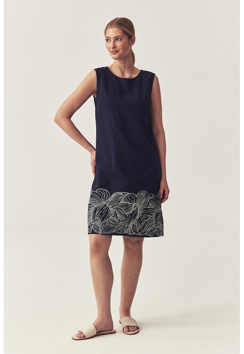 Rochie din bumbac cu broderie - Albastru ultramarin/Crem
