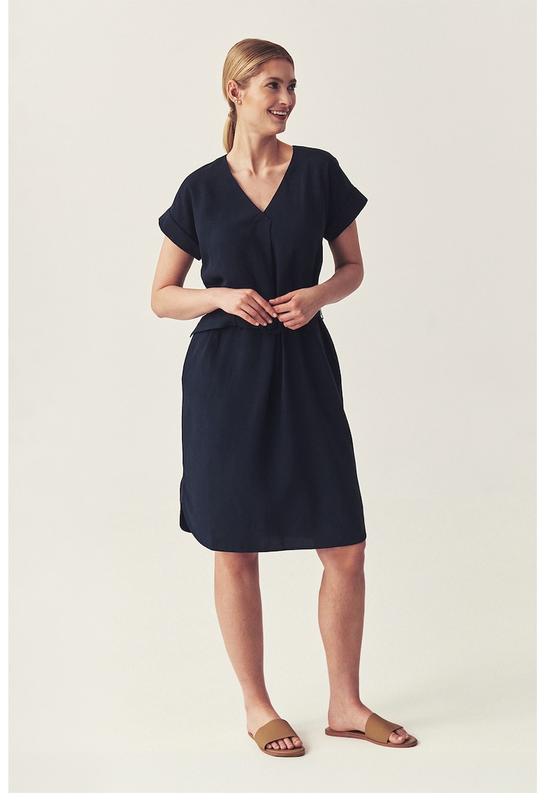 Rochie midi din amestec de in si lyocell - Albastru ultramarin