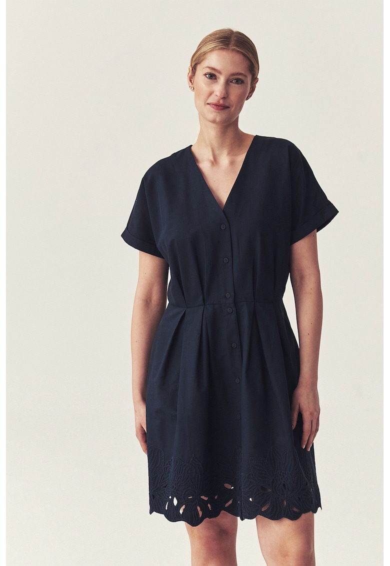 Rochie din bumbac cu decolteu in V - Albastru ultramarin