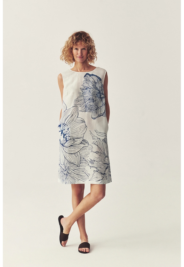 Rochie lejera din in - Albastru/Crem