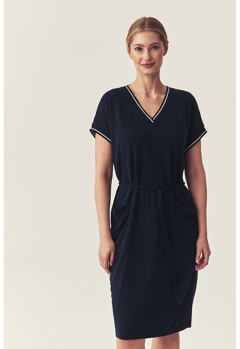 Rochie din amestec de modal cu decolteu in V - Albastru ultramarin