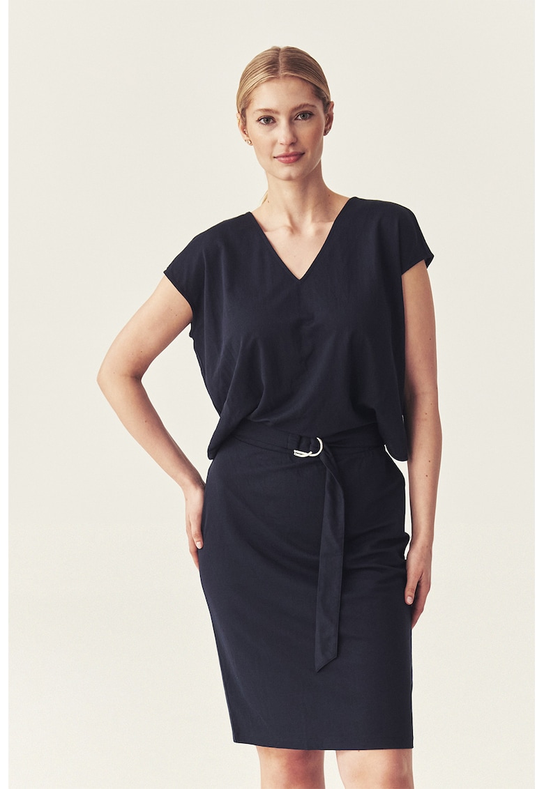 Rochie cambrata cu decolteu in V - Albastru ultramarin