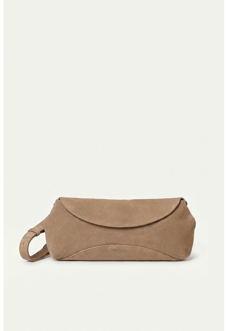 Blugi crossbody din piele intoarsa cu detaliu logo - Ocru