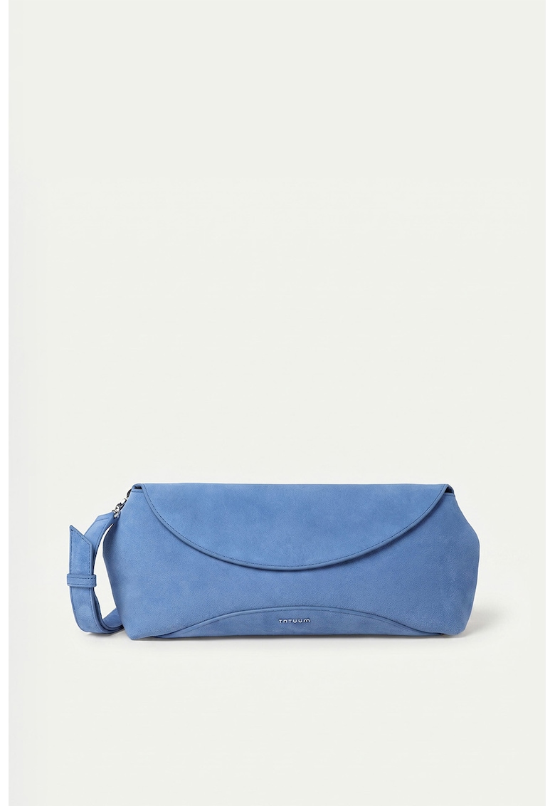 Blugi crossbody din piele intoarsa cu detaliu logo - Albastru deschis