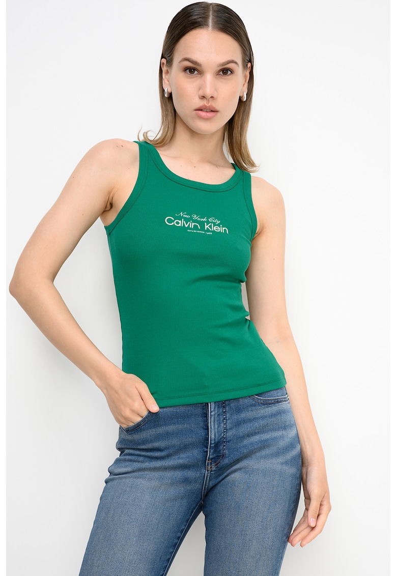 Top slim-fit cu logo - Verde englez
