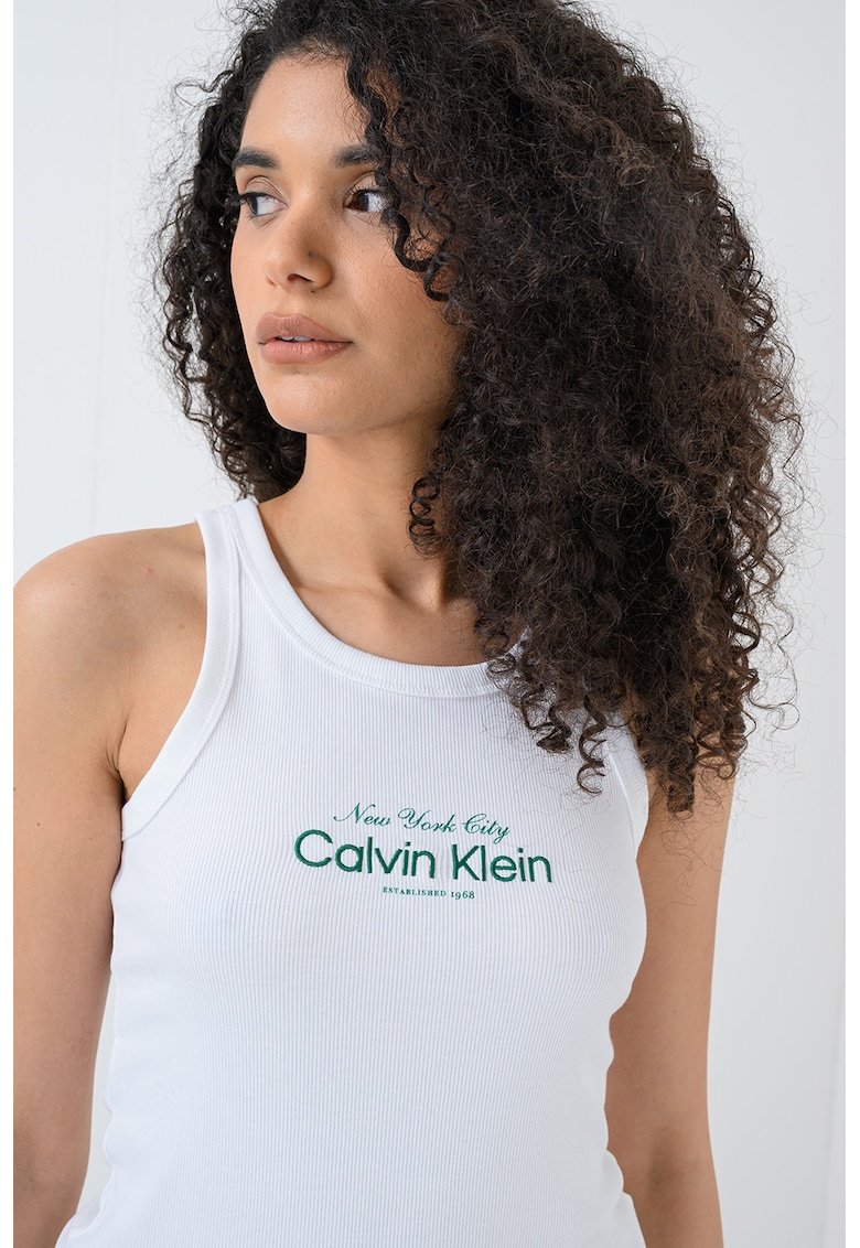 Top slim-fit cu logo - Alb optic