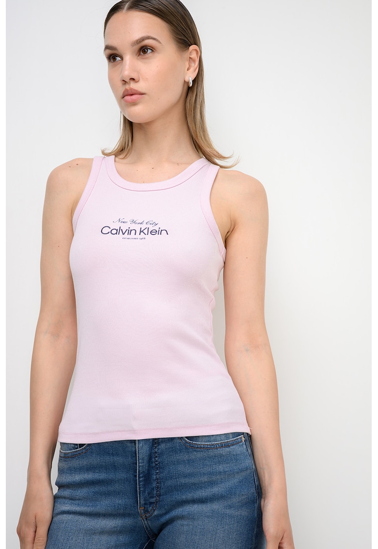 Top slim-fit cu logo - Roz pal