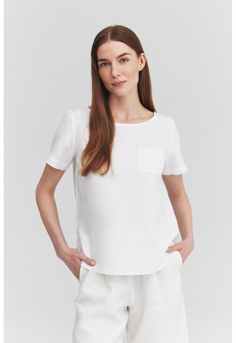 Tricou de in cu buzunar pe piept - Alb
