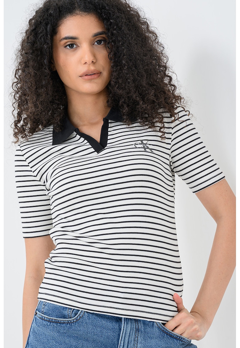 Tricou polo cu dungi - Negru/Alb murdar