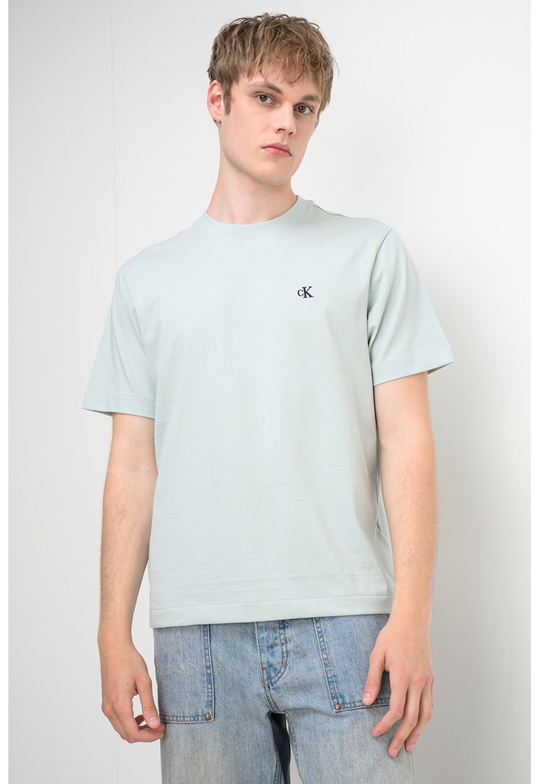 Tricou din bumbac cu decolteu la baza gatului - Verde pal