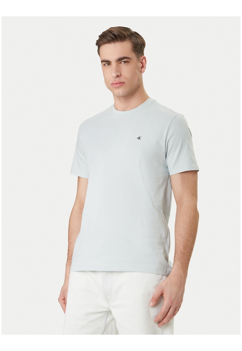 Tricou din bumbac cu decolteu la baza gatului - Albastru glaciar