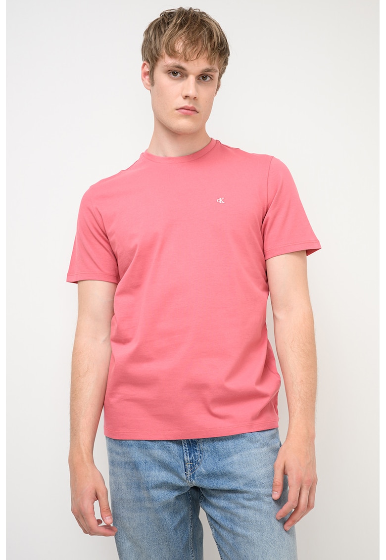 Tricou din bumbac cu decolteu la baza gatului - Roz
