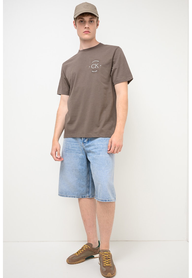 Tricou din bumbac cu imprimeu logo - Maro/Albastru pal