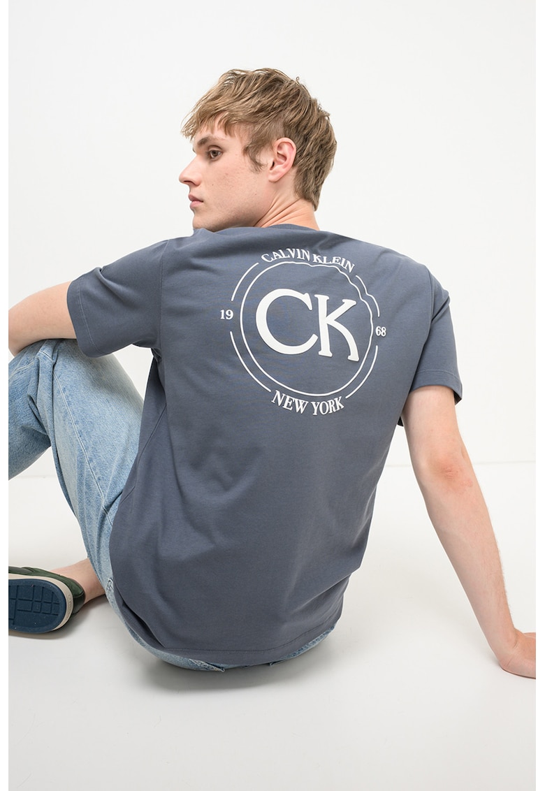 Tricou din bumbac cu imprimeu logo - Alb/Gri carbune