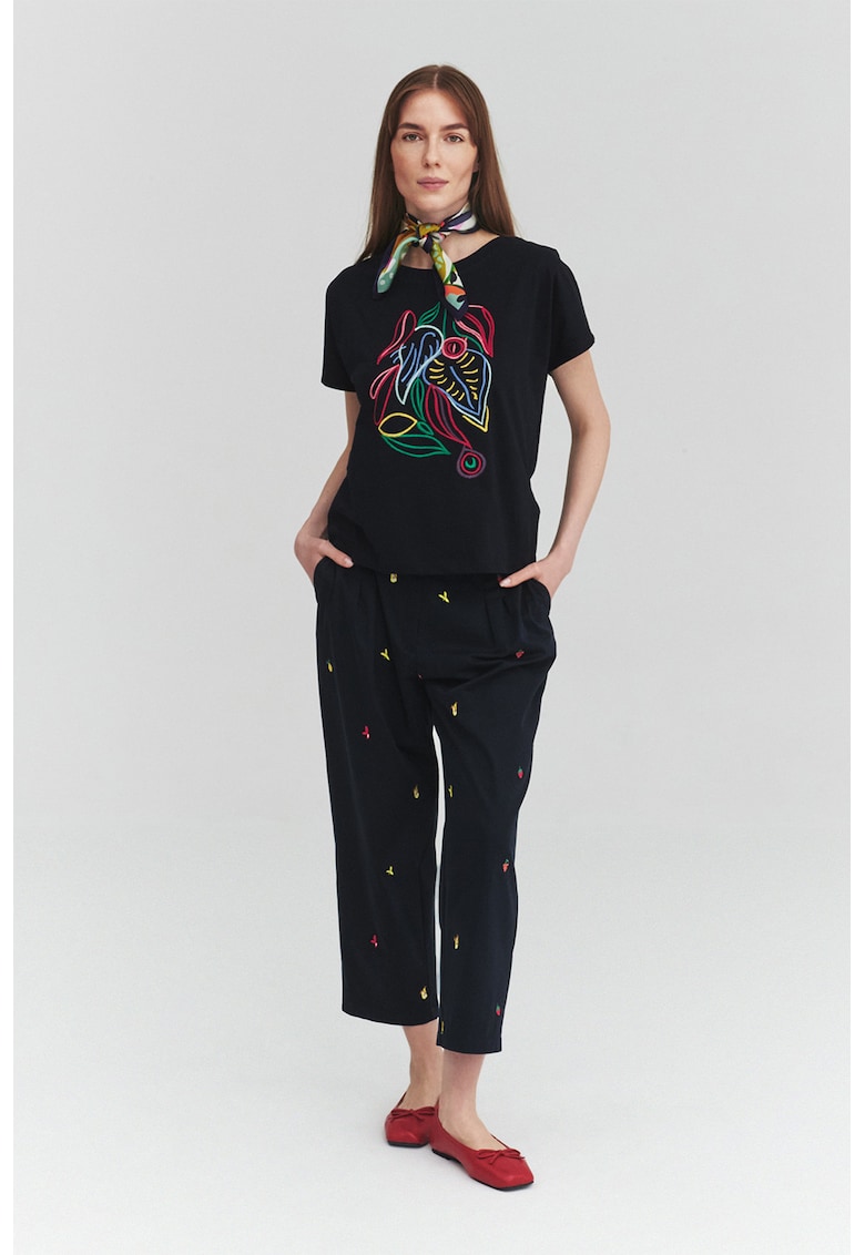 Pantaloni chino cu broderie - Negru
