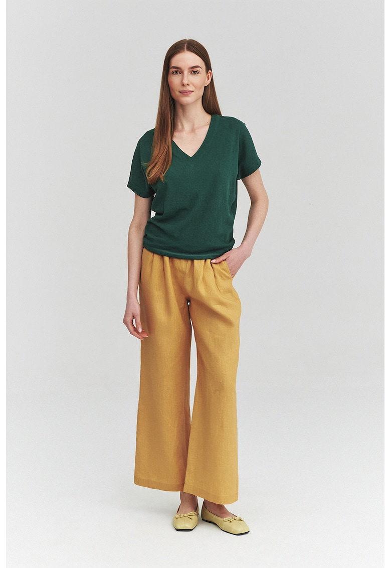 Pantaloni de in cu croiala ampla - Galben sofran