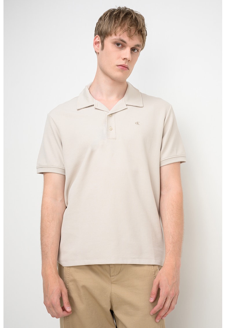 Tricou polo cu model uni - Alb fildes