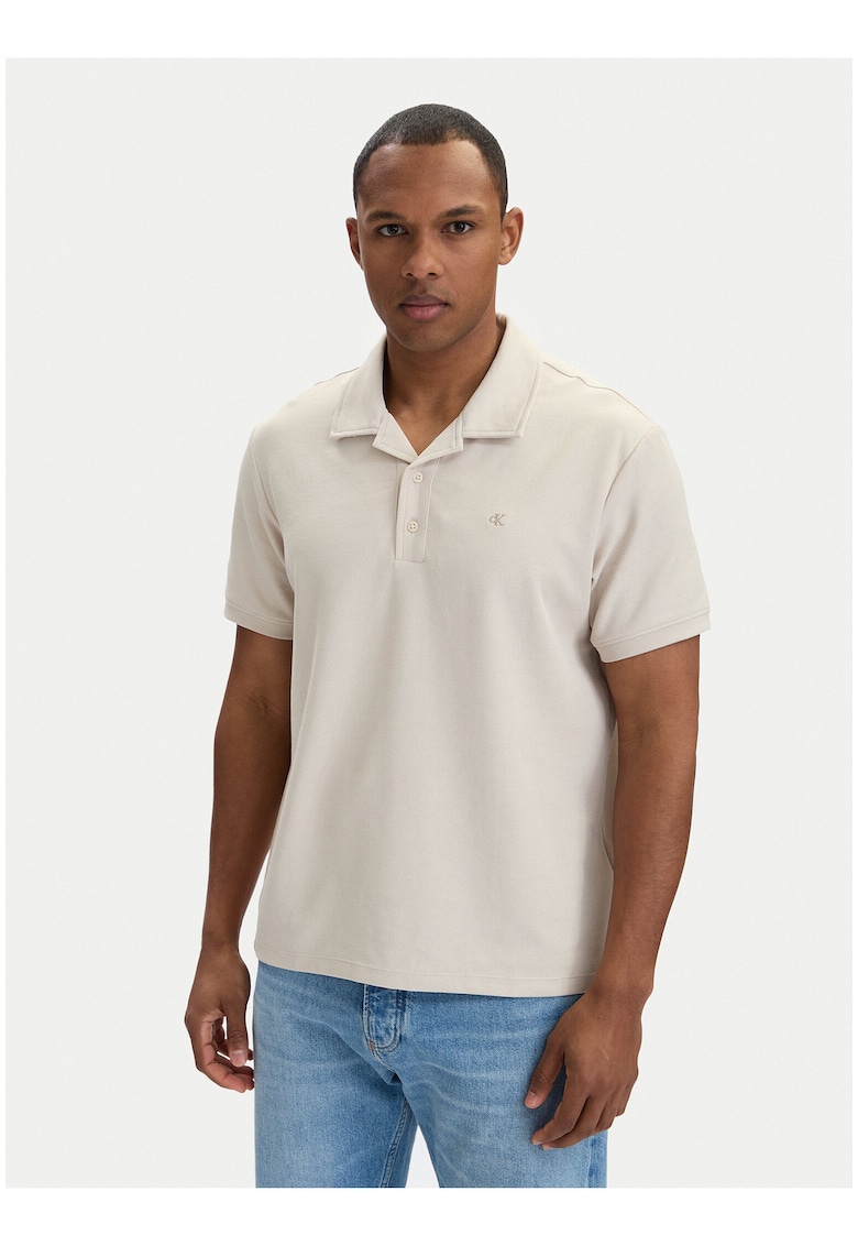 Tricou polo cu model uni - Alb fildes