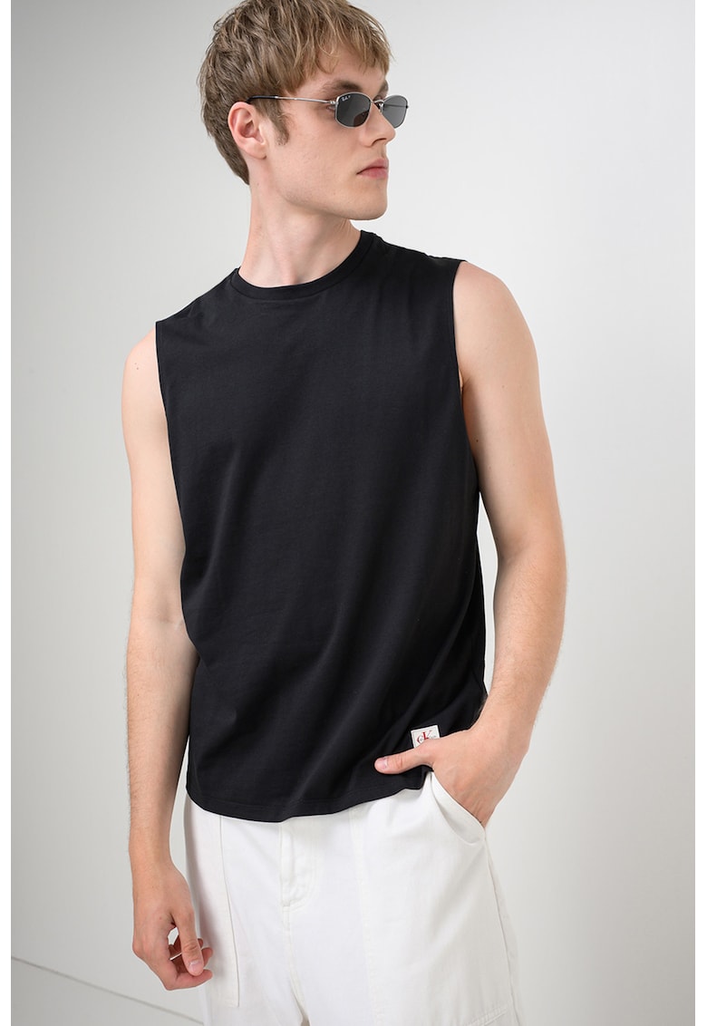 Tricou cu aplicatie logo brodata - fara maneci - Negru