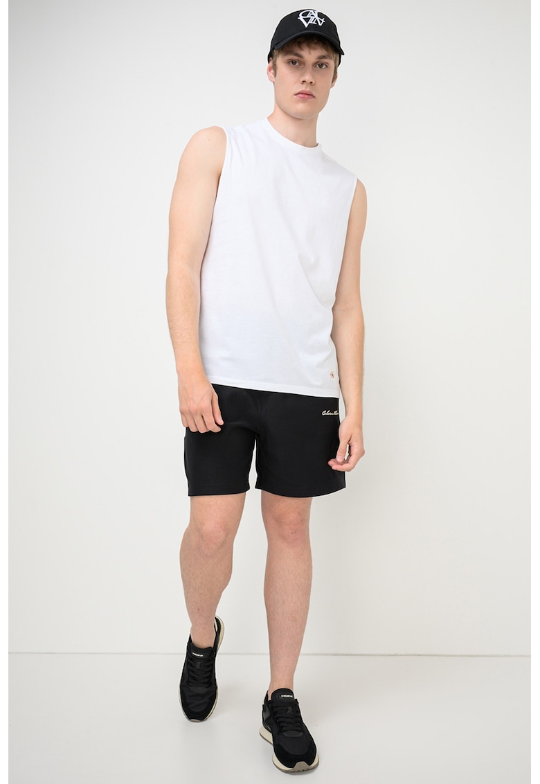 Tricou cu aplicatie logo brodata - fara maneci - Alb