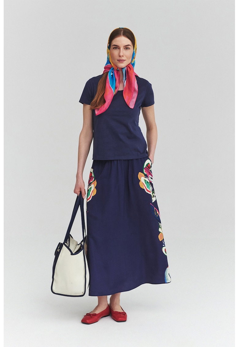 Fusta midi cu buzunare - Rosu/Galben sofran/Albastru indigo