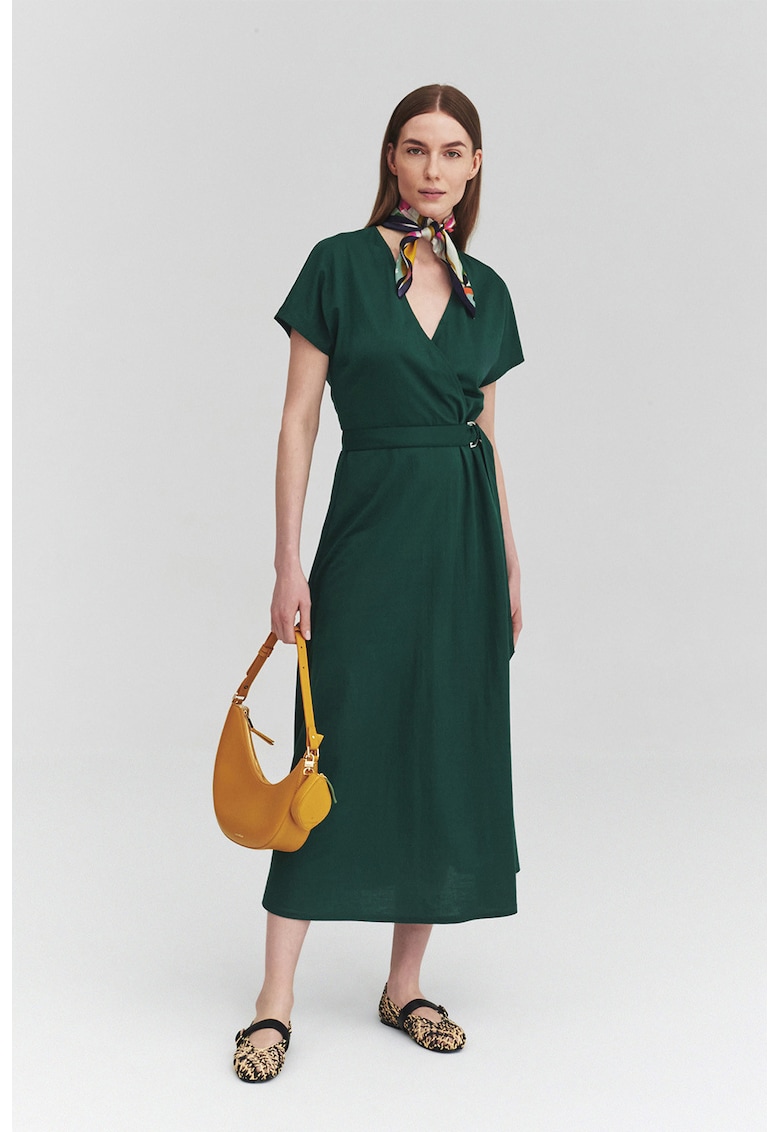 Rochie midi uni cu cordon - Verde englez