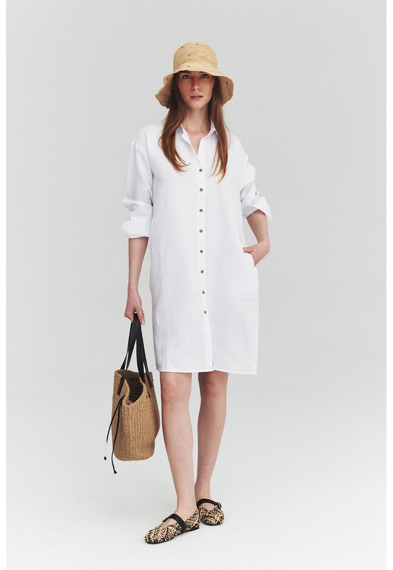 Rochie-camasa de in cu buzunare - Alb