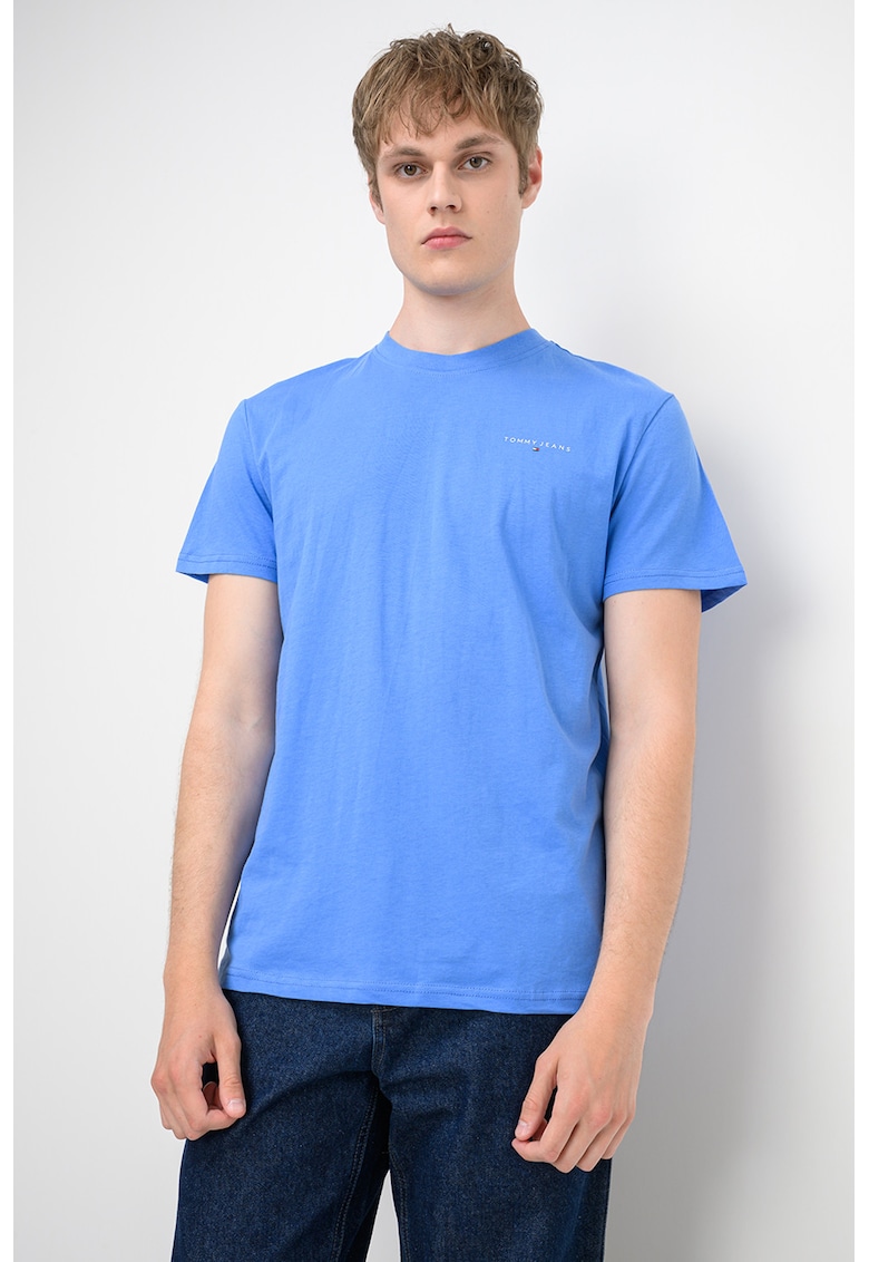 Tricou slim fit din bumbac cu logo discret - Albastru deschis/Albastru