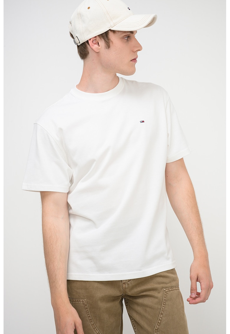 Tricou relaxed-fit cu decolteu la baza gatului - Alb/Alb murdar
