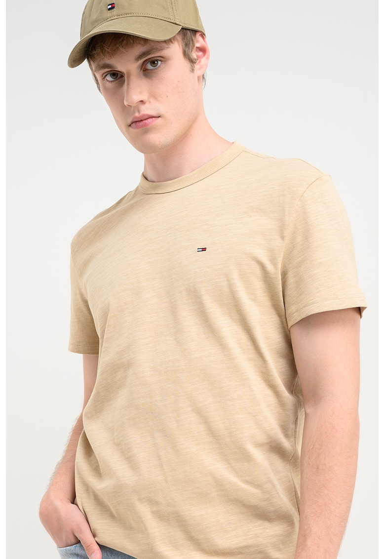 Tricou regular-fit cu logo brodat discret - Bej