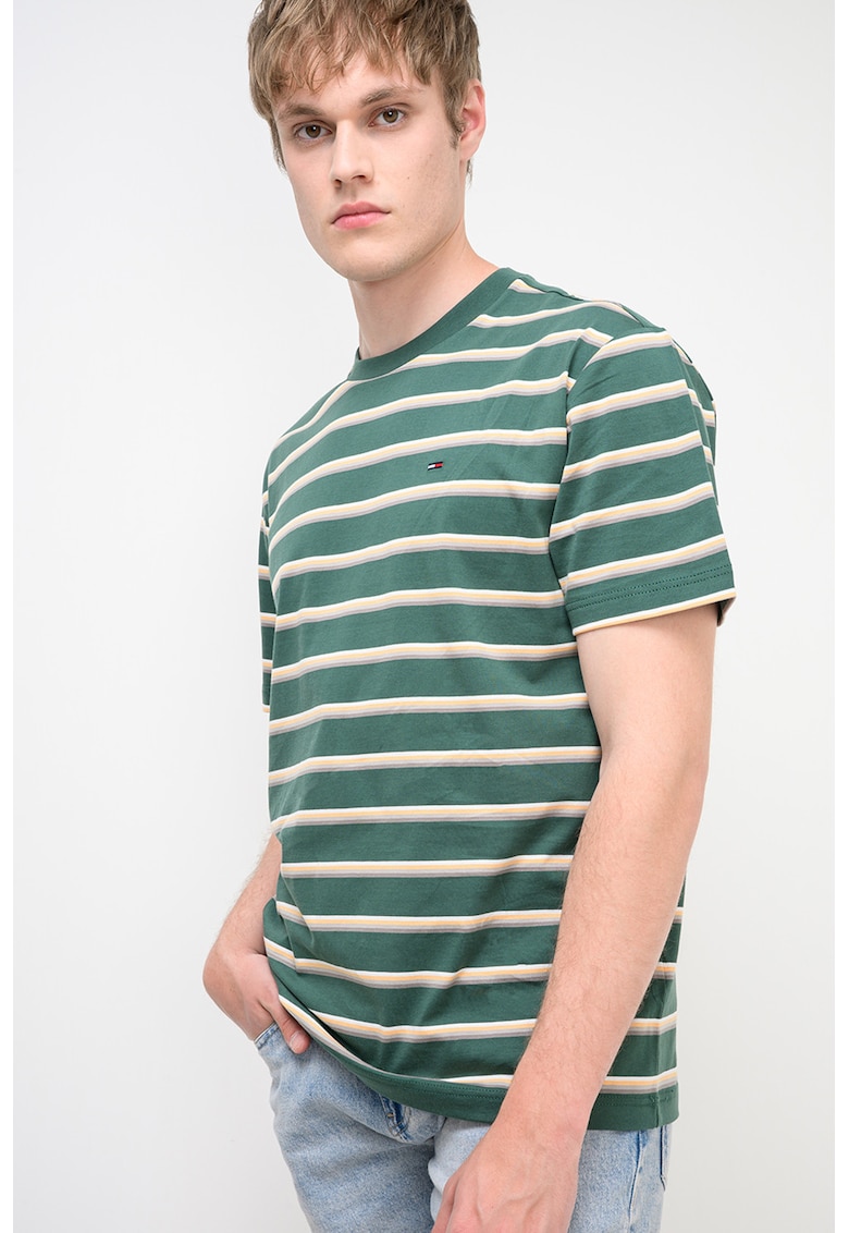 Tricou relaxed-fit cu dungi - Verde/Gri/Portocaliu