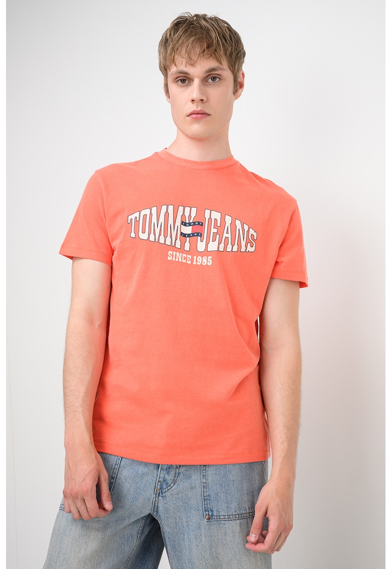 Tricou regular-fit cu imprimeu logo contrastant - Portocaliu/Alb murdar