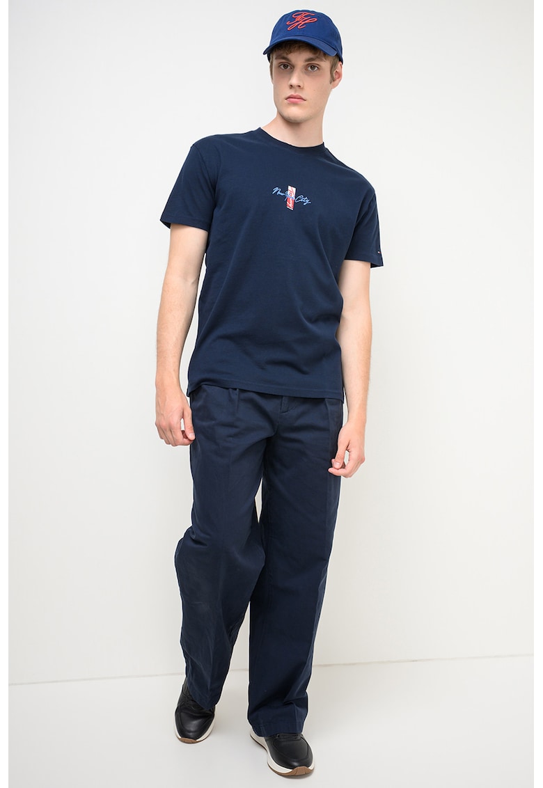 Tricou din bumbac cu decolteu la baza gatului - Rosu/Alb/Bleumarin