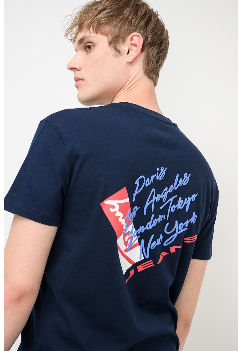 Tricou din bumbac cu design grafic - Albastru ultramarin/Rosu inchis/Albastru deschis