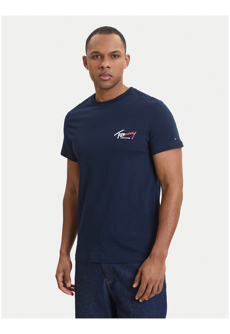 Tricou cu logo si decolteu la baza gatului -