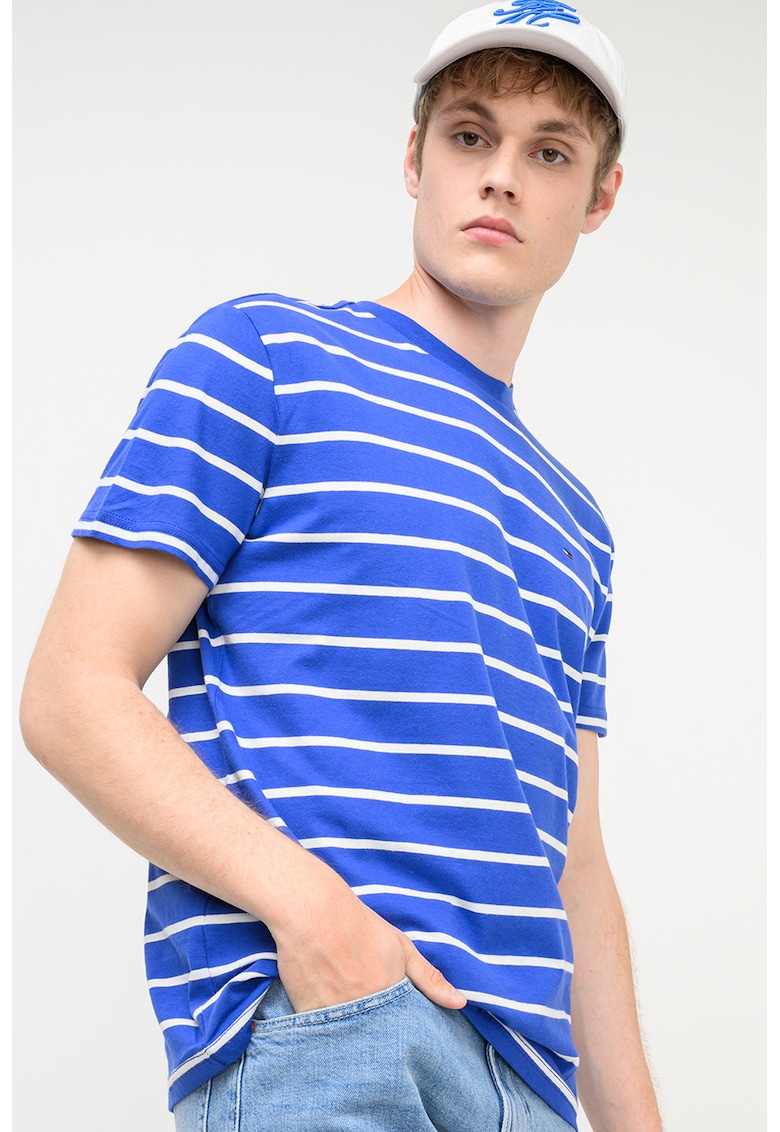 Tricou din bumbac cu dungi - Alb/Albastru royal