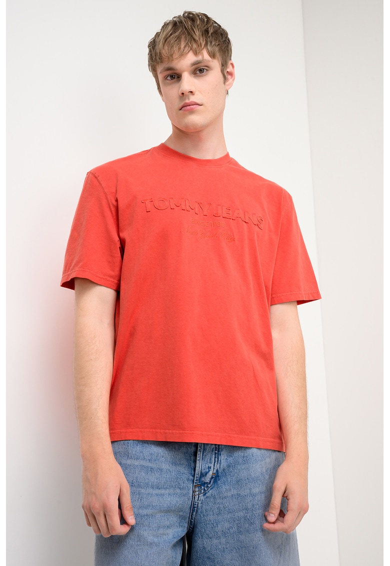 Tricou cu decolteu la baza gatului si logo - Portocaliu mandarina