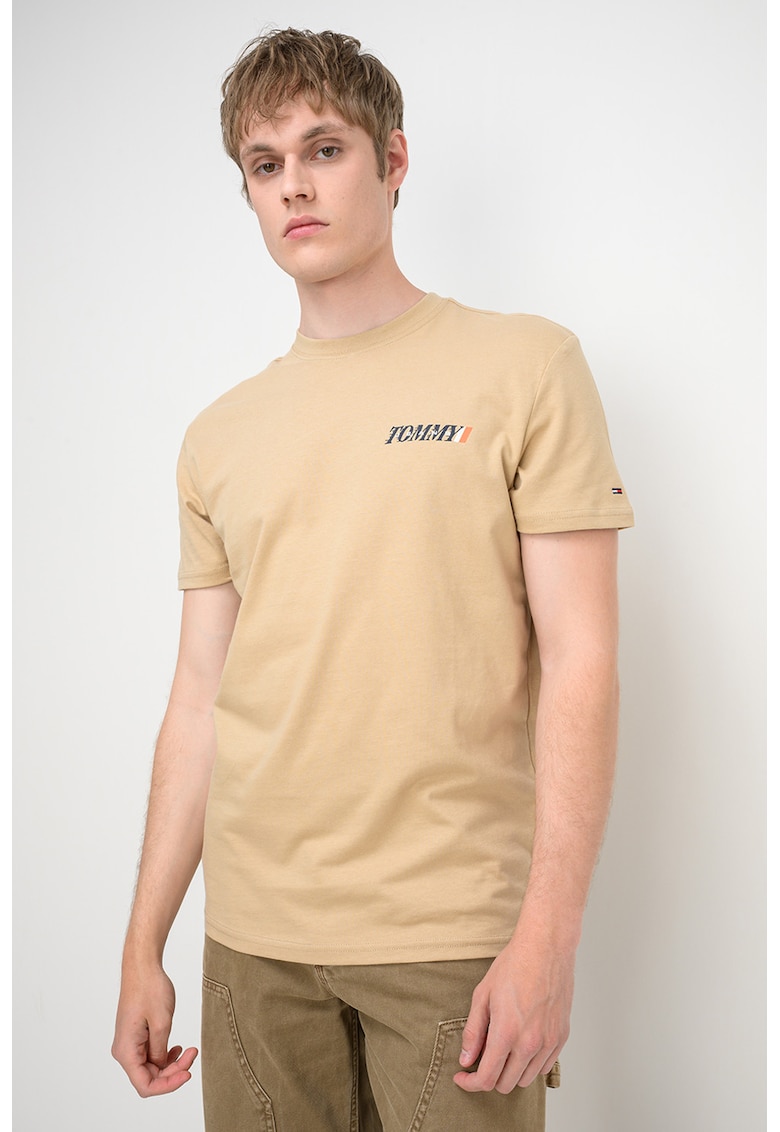 Tricou regular-fit cu decolteu la baza gatului - Alb/Albastru ultramarin/Bej