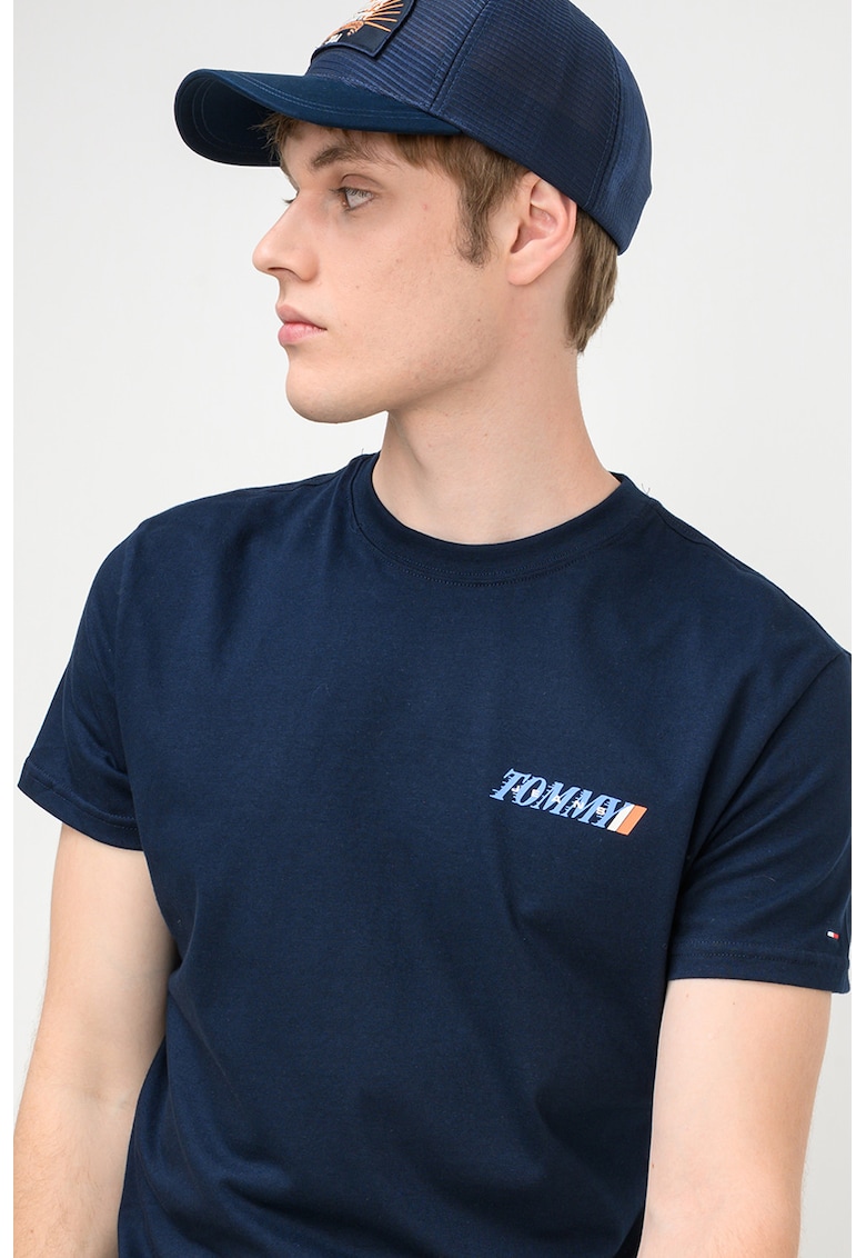 Tricou regular-fit cu decolteu la baza gatului - Alb/Albastru ultramarin/Albastru deschis