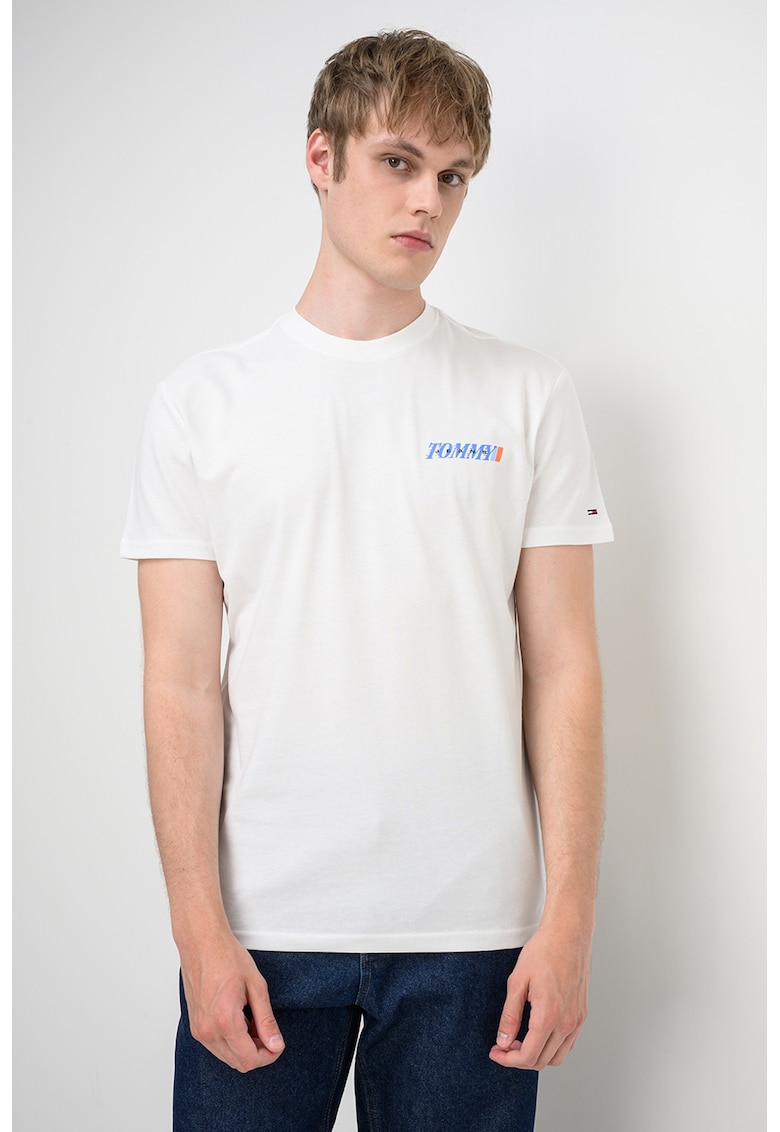 Tricou regular-fit cu decolteu la baza gatului - Alb/Albastru