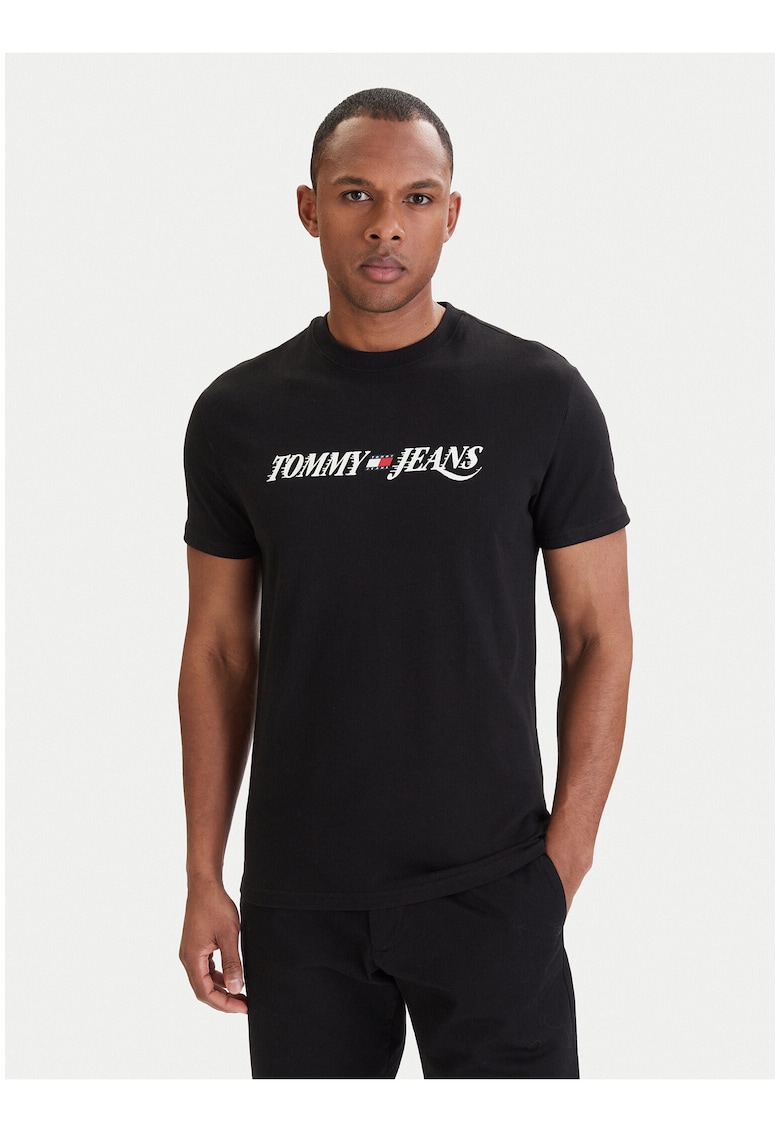 Tricou regular fit cu maneci scurte si imprimeu pe piept -