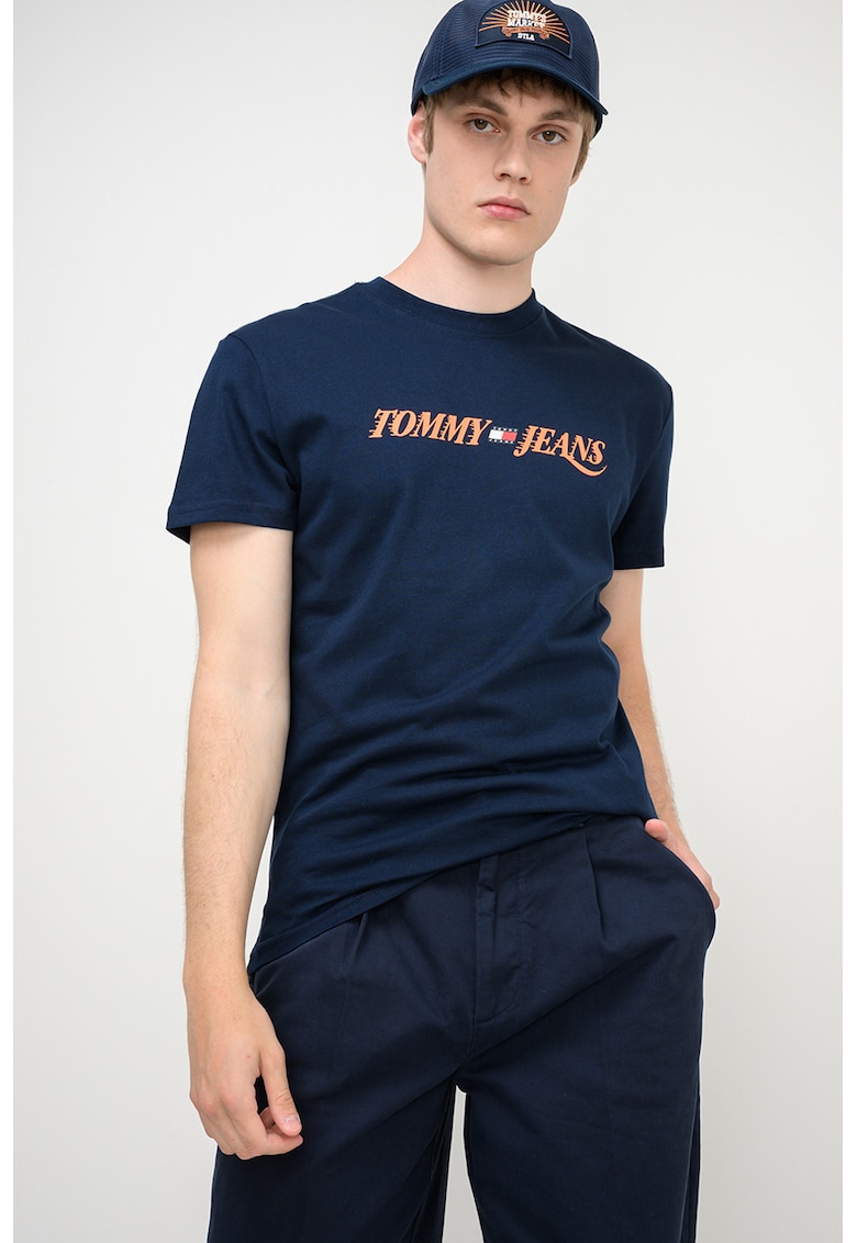 Tricou regular-fit cu imprimeu logo - Portocaliu/Bleumarin