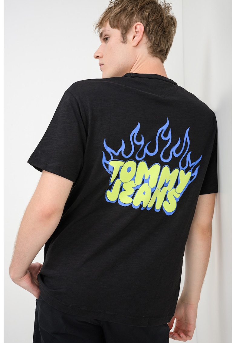 Tricou relaxed-fit cu imprimeu pe partea din spate Bubble Flame - Negru/Verde lime/Albastru