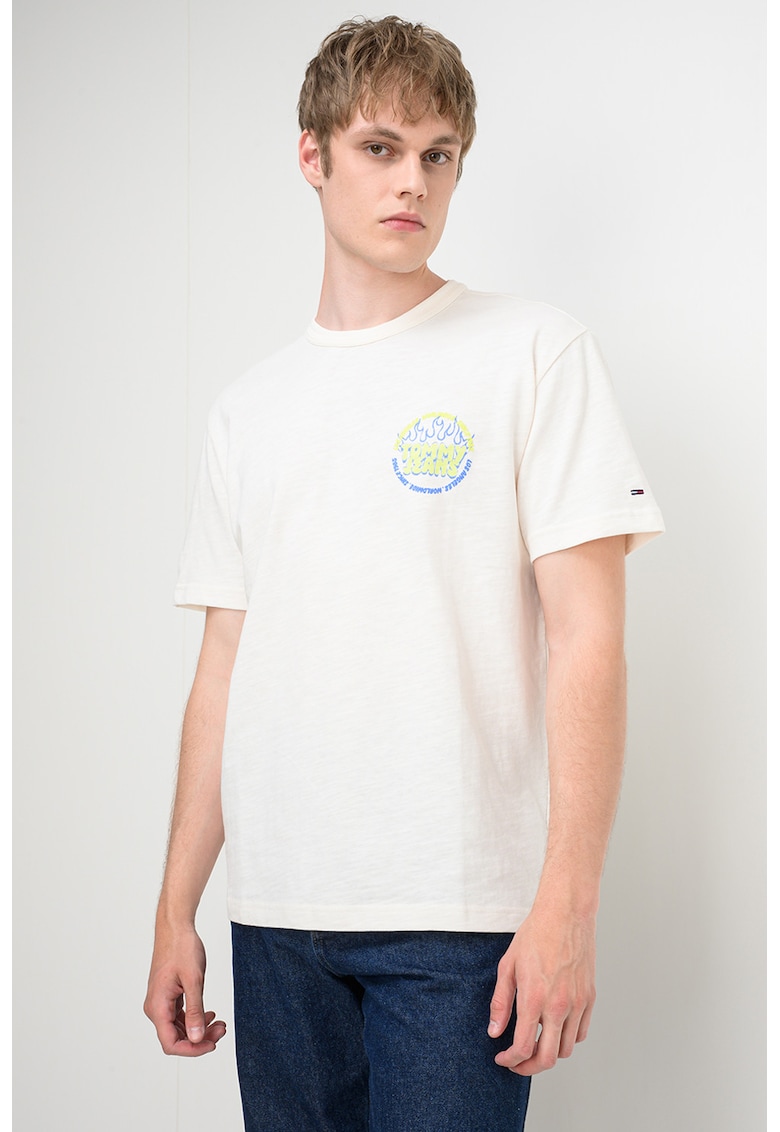 Tricou relaxed-fit cu imprimeu pe partea din spate Bubble Flame - Alb/Verde lime/Albastru